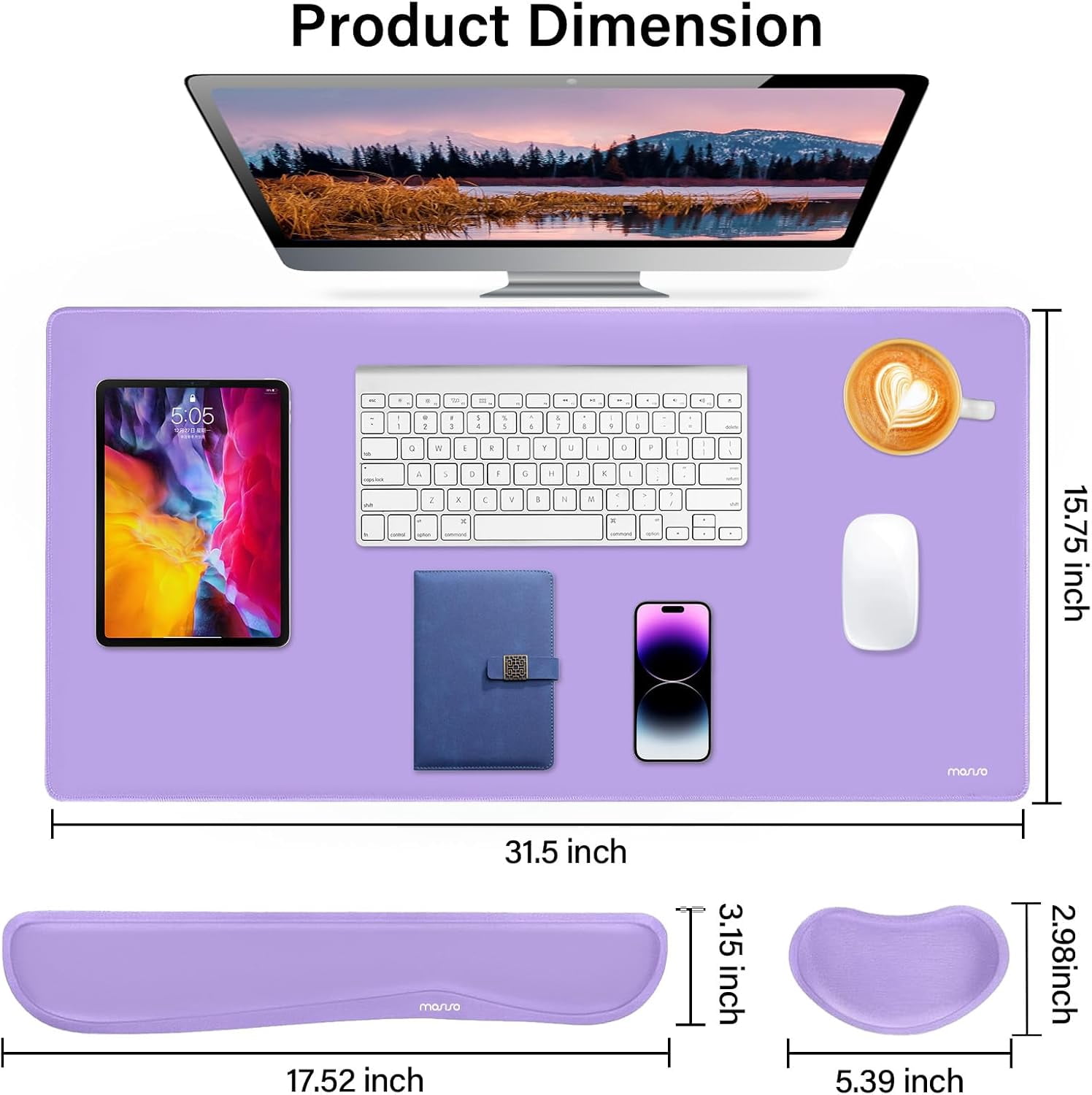 Keyboard Mouse Pad Set, Gaming Mouse Pad&Keyboard Wrist Rest&Wrist Rest, Ergonomic Wristrests with Memory Foam Home Office Easy Typing Cushion Non-Slip Mousepad, Purple