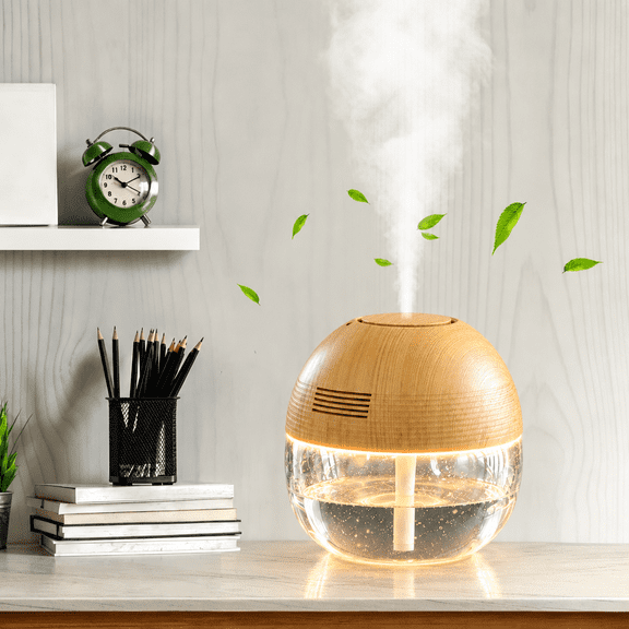 Wood Grain Humidifier with 7 Color Night Light, Quiet Aromatherapy Diffuser for Home Bedroom Office, Cool Mist Desktop Humidifier