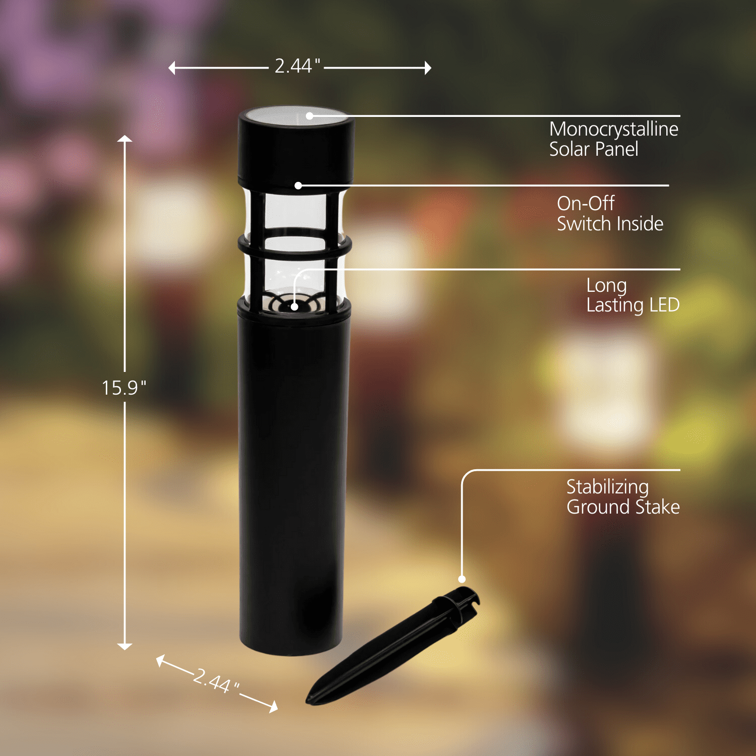 (2 pack) Mainstays Solar Powered Black Bollard Landscape Path Light, 10 Lumens (6 Count)