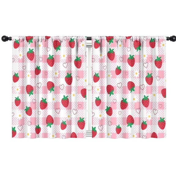 Blackout Kids Curtains,Strawberry Plants Fruit Heart Daisy Checkered Childrens Insulated Curtains Set Of 2,Bedroom Essentials,Toddler Room Decor 42"x54"