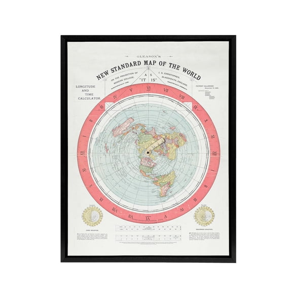Map Gleason 1892 World Time Black Framed Canvas Wall Art Print 12X16"