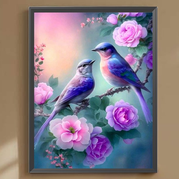 Cuadros Decorativos 5D bricolaje taladro redondo completo diamante pintura flor pájaro Kit arte decoración del hogar (NH3200) Wdftyju embutido en tela