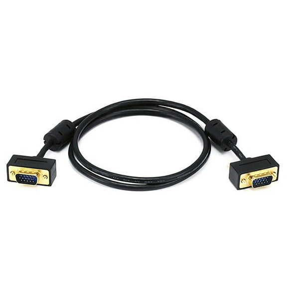 Monoprice Ultra Slim SVGA Super VGA Male to Male Monitor Cable - 3 Feet With Ferrites | 30/32AWG, Gold Plated Connector