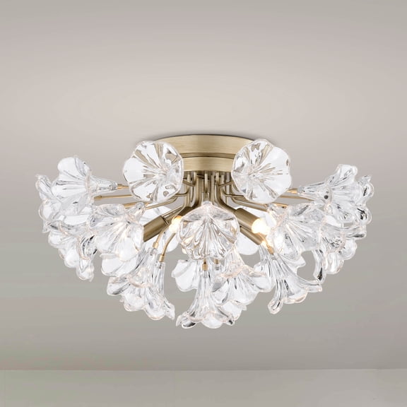 The Lighting Store Rosa Brushed Silver-ish Champagne Finish Flower Glass Flush Mount - 18.5 inches in diameter x 10 inches H