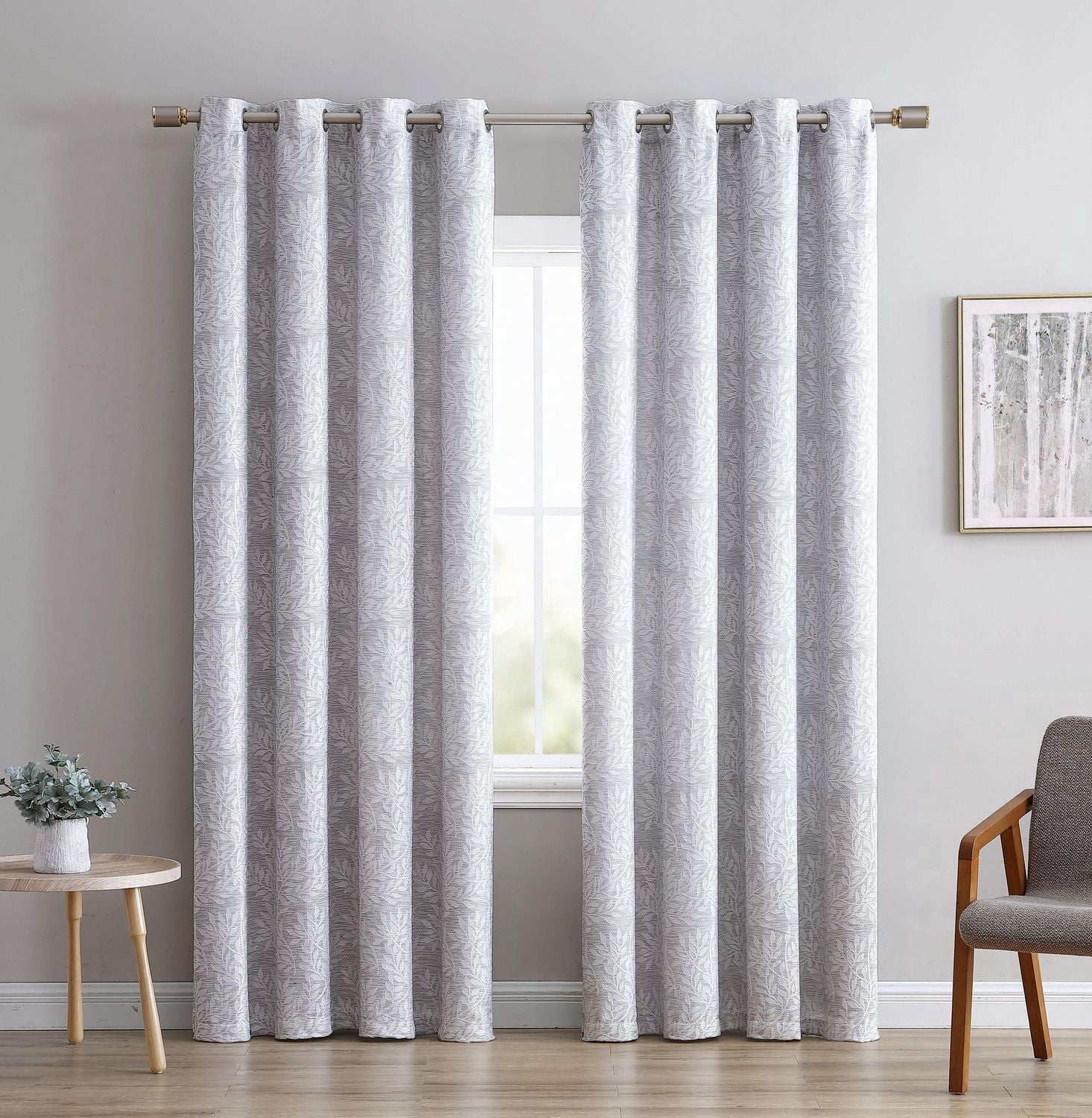 Jacquard Leaf Blackout Grommet Single Window Panel