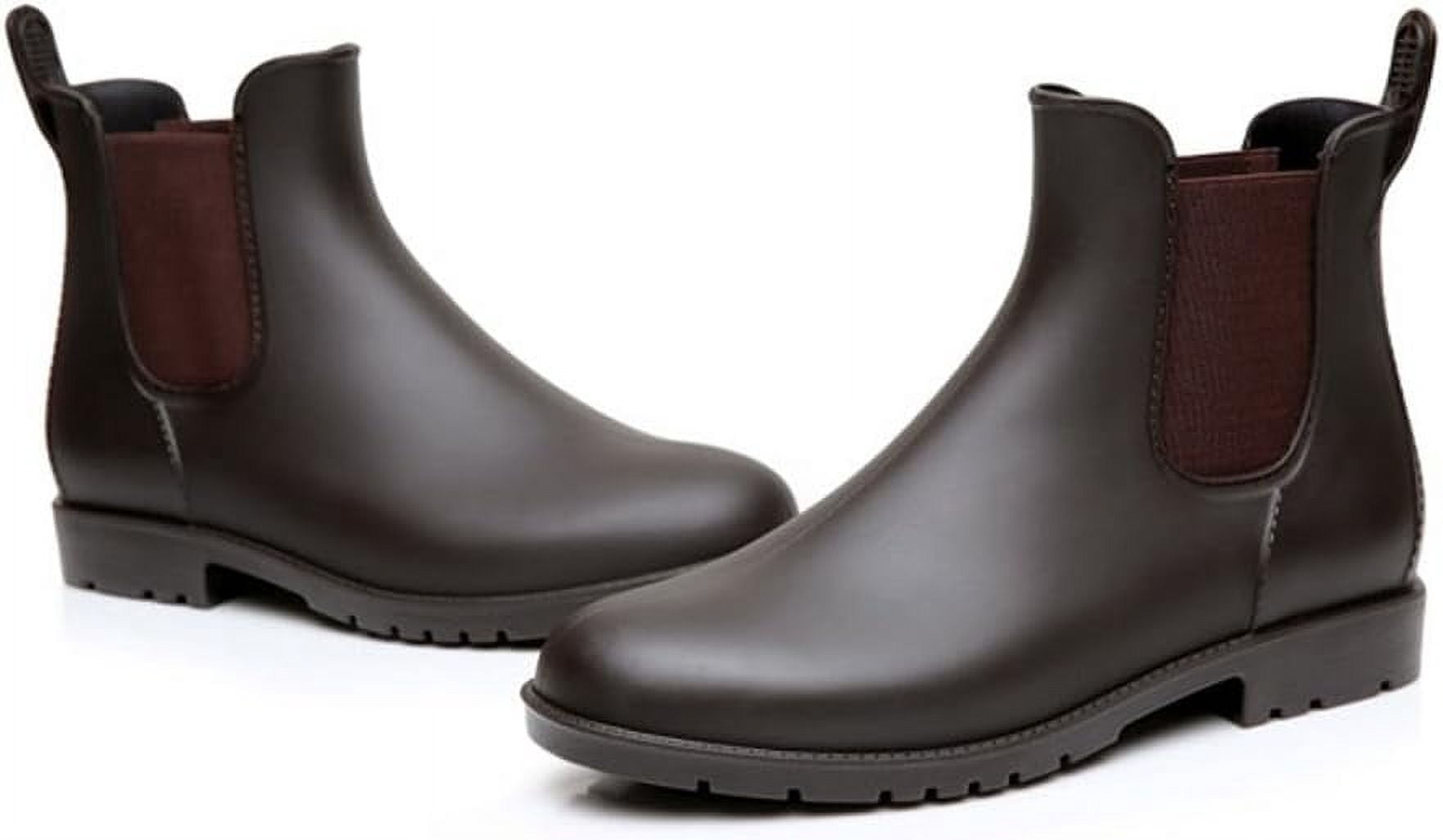 Cyiecw Women's Short Rain Boots Waterproof Anti Slip Rubber Ankle Chelsea Booties Rainboots for Women, Brown, Size 10