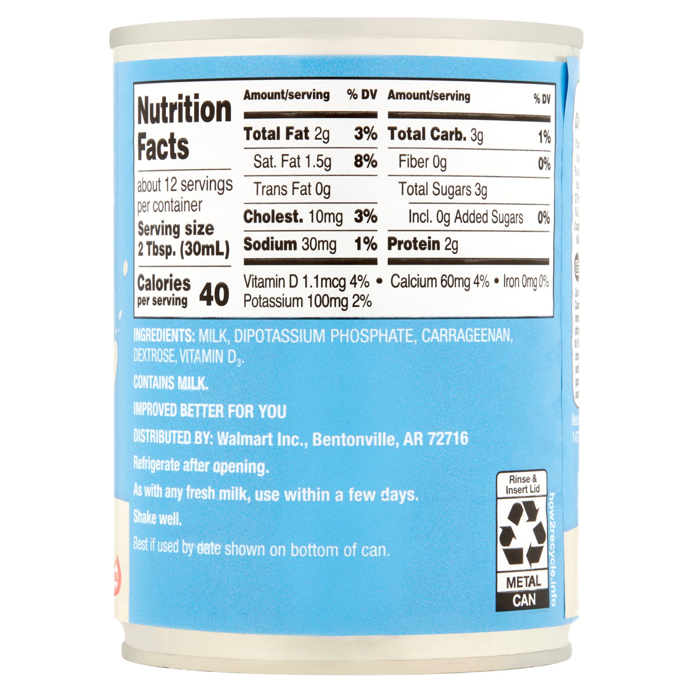 Great Value Evaporated Milk 12 Fl Oz