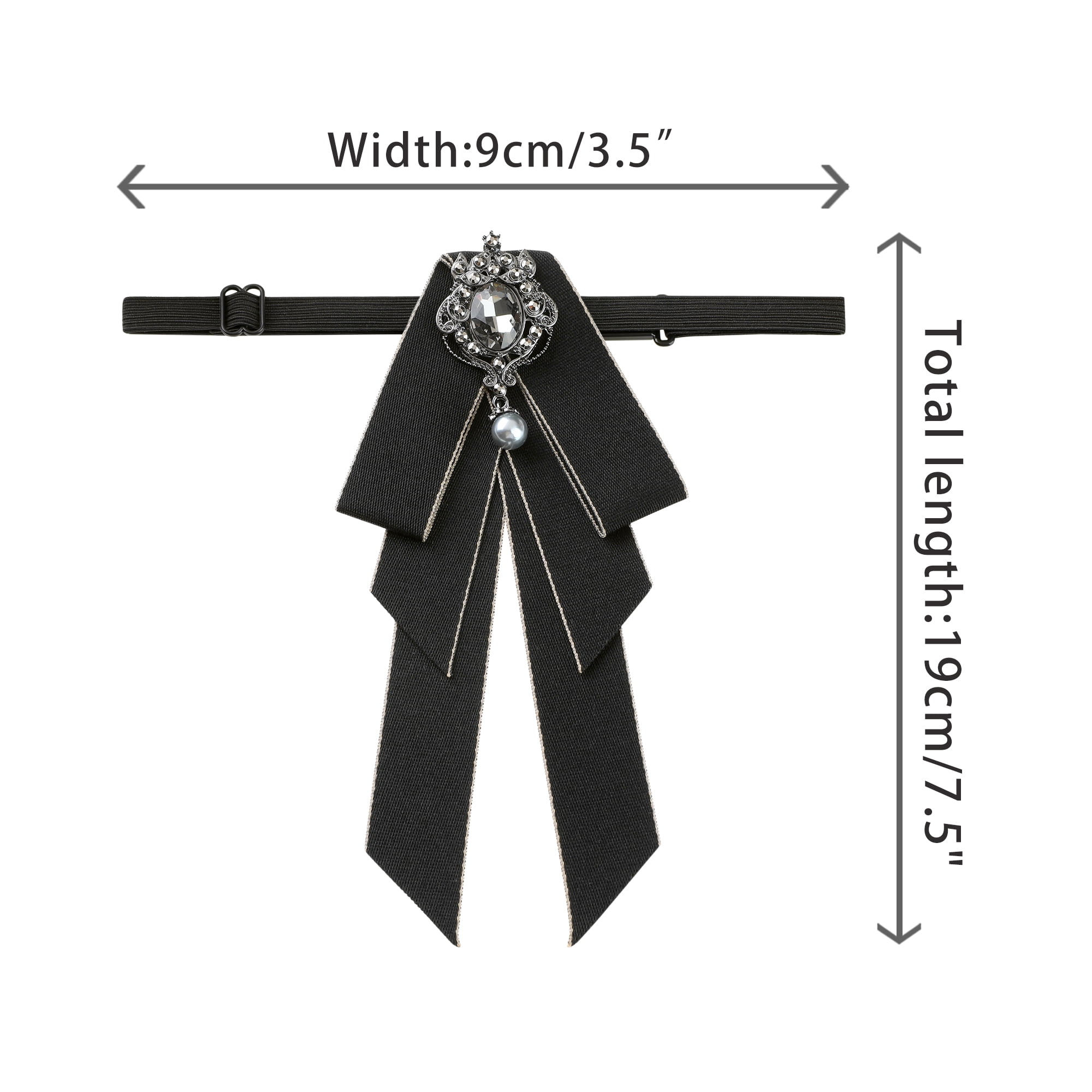 DARING DIVA Women's Elegant Ribbon Rhinestone Bow Ties Black