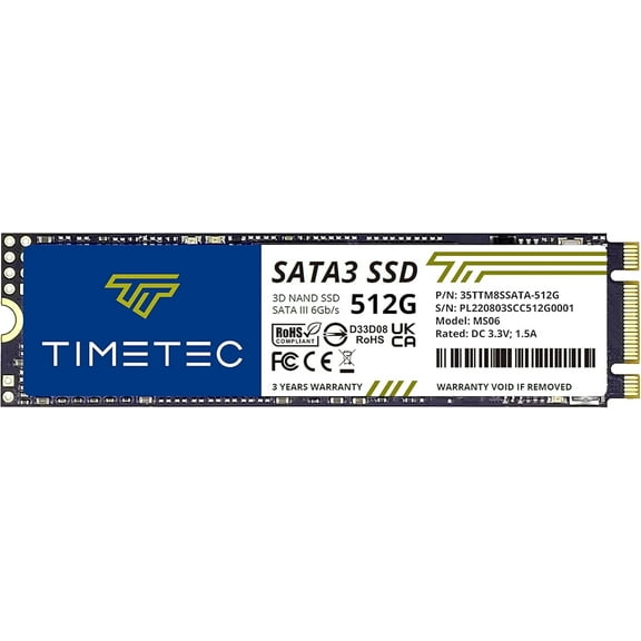Timetec 512GB SSD 3D NAND TLC SATA III 6Gb/s M.2 2280 NGFF 256TBW Read Speed Up to 530MB/s SLC Cache Performance Boost Internal Solid State Drive (512GB)