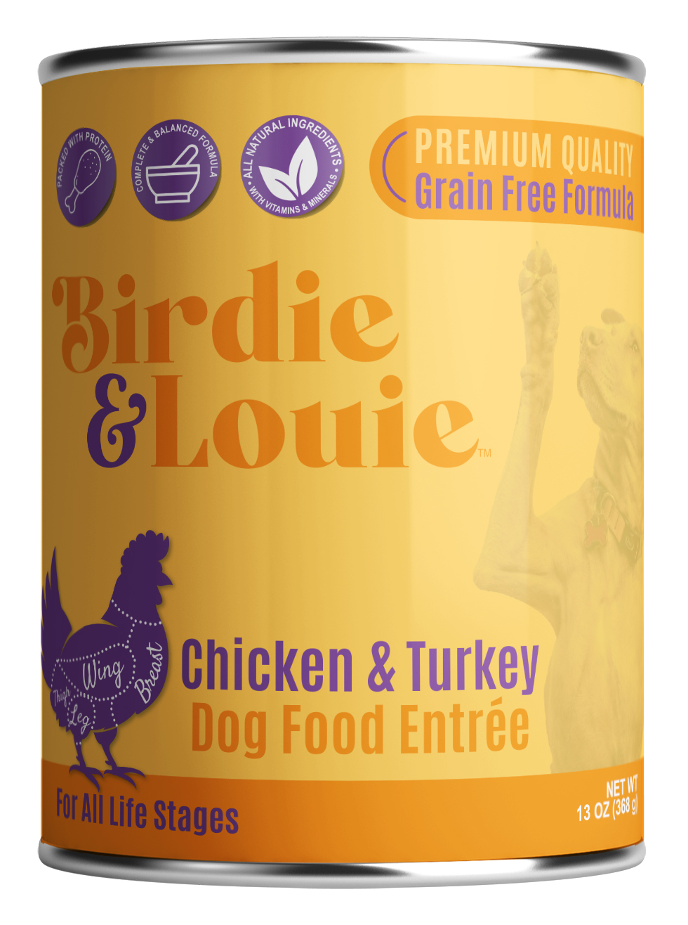 (12 Pack) Birdie & Louie Wet Dog Food, Natural Chicken and Turkey, 13