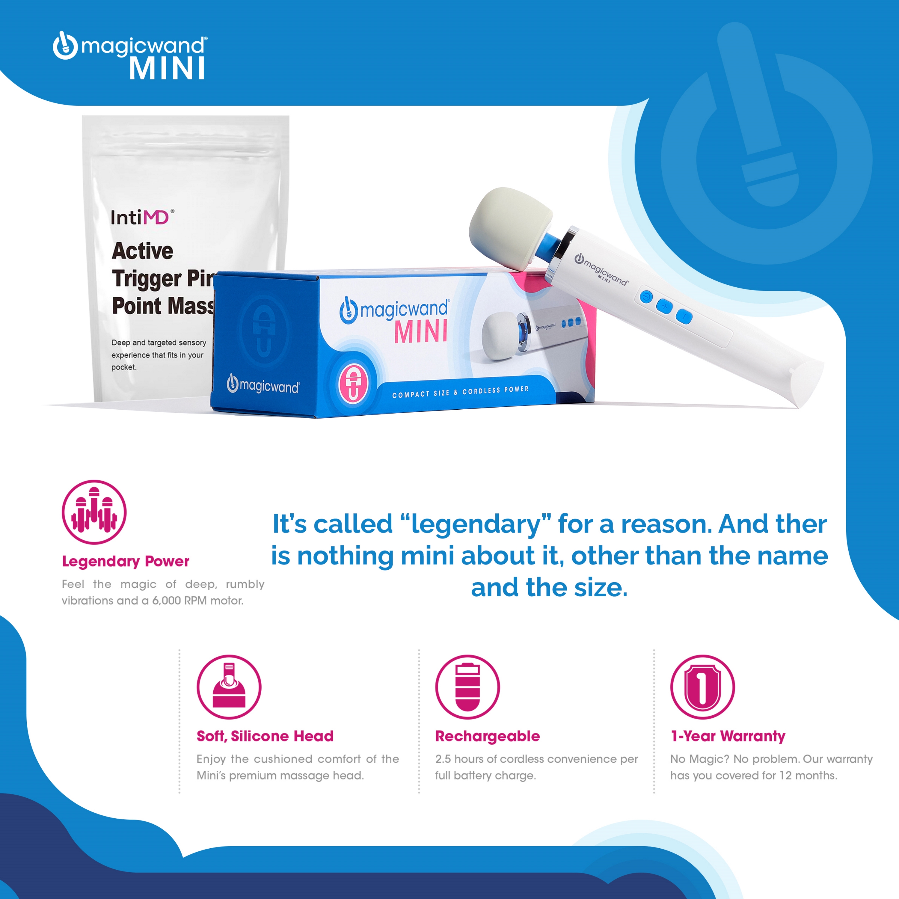 Magic Wand Mini HV-135 Personal Massager with IntiMD Active Trigger Pin Point Massager