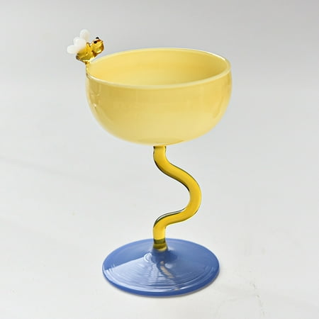 

Transparent Glass Cute Lemon Peach Rose Bee Flower Hand-painted Goblet Ice Cream Cup French Romantic Dessert Cups