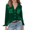 thumbnail image 6 of Purcolt Velvet Tops for Women Sequin Womens Sparkly Shirts Blouses Button Down Long Sleeve Top Festival Luxury Outfits, 6 of 9