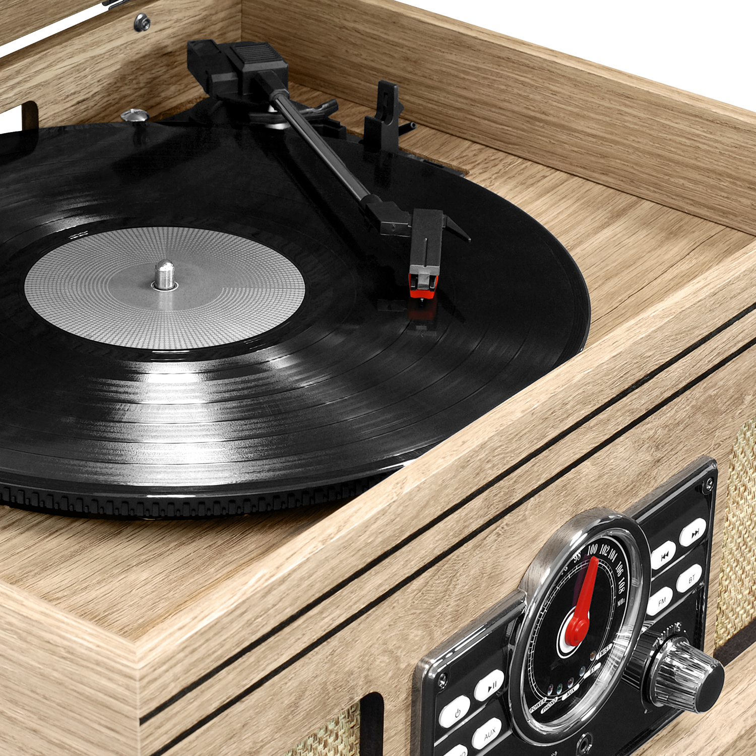 Victrola 4-in-1 Nostalgic Bluetooth Record Player with 3-Speed Record Turntable and FM Radio - Farmhouse Oatmeal - image 2 of 4
