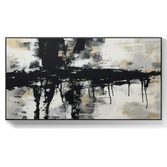 Lrge abstract painting large black minimalist abstract painting white texture wall art modern abstract painting home decor,(41*81cm)16*32 Inches,Unstretched,Frameless