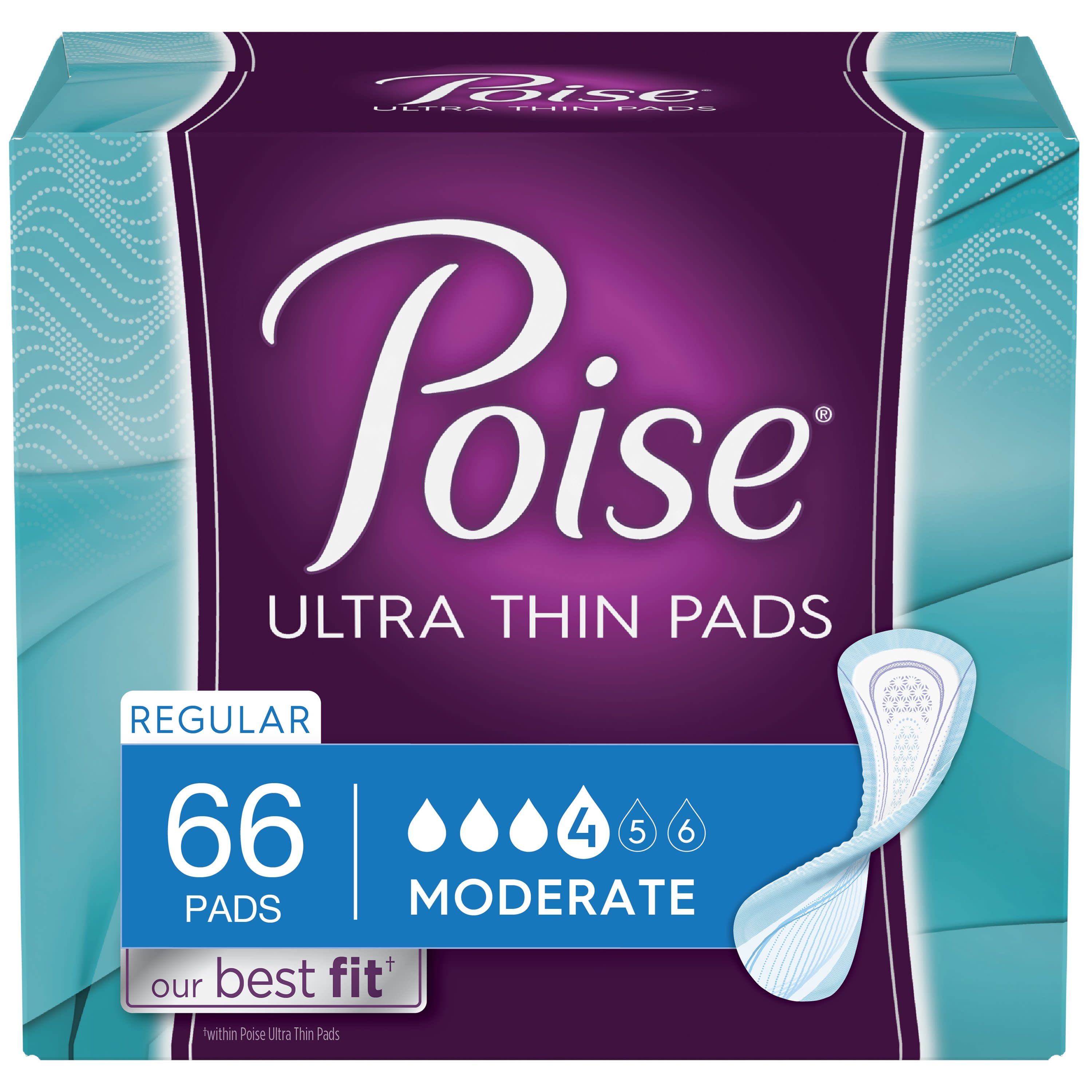 Poise Ultra Thin Incontinence Pads, Moderate Absorbency, Regular