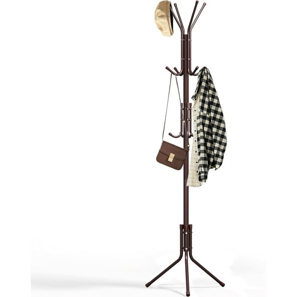 HAHDAXIA Coat Rack, Thickened Metal Standing Coat Rack, 12 Hooks, 3 Legs Coat Tree For Halls Bedroom Place Coats Sweatshirts Pants Coat Stand Brown