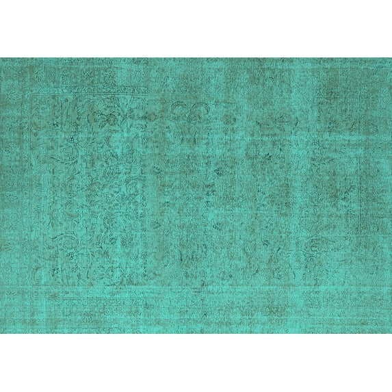 Ahgly Company Machine Washable Indoor Rectangle Oriental Turquoise Blue Industrial Area Rugs, 5' x 7'