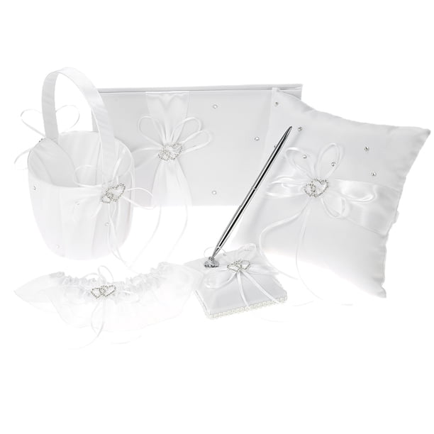Suministros de boda,5pcs / set Suministros de boda Canasta de niña de flores de satén de doble coraz Tomshoo Blanco