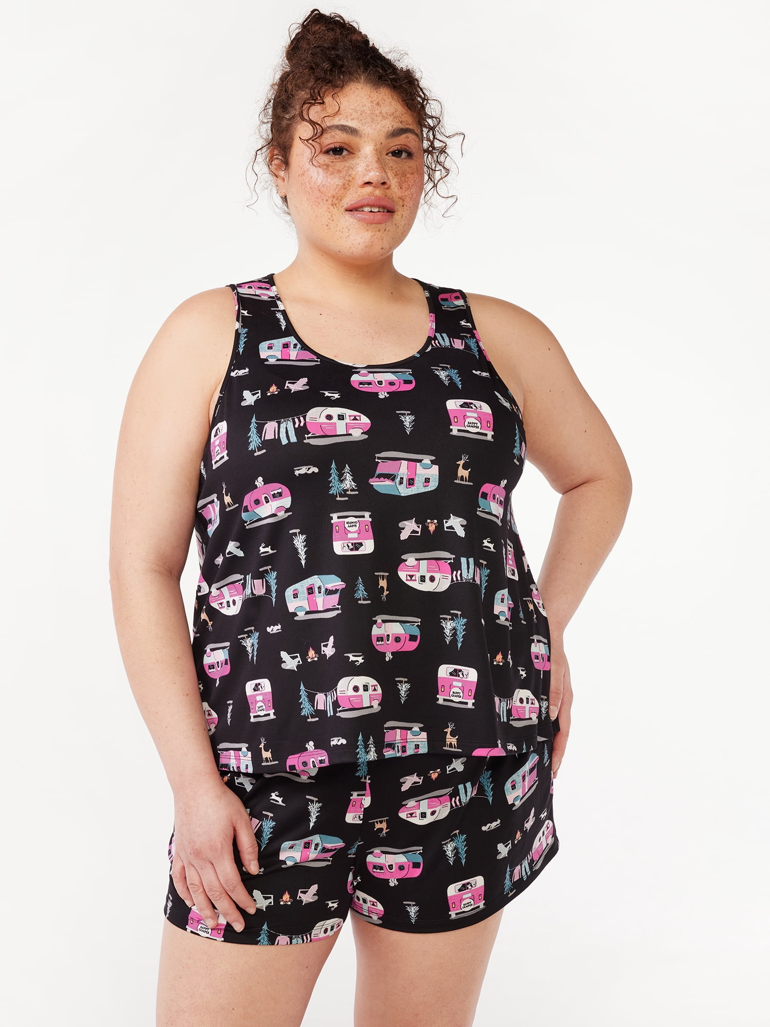 Joyspun Women's Print Tank Top and Shorts Pajama Set, 2-Piece, Sizes S to 3X