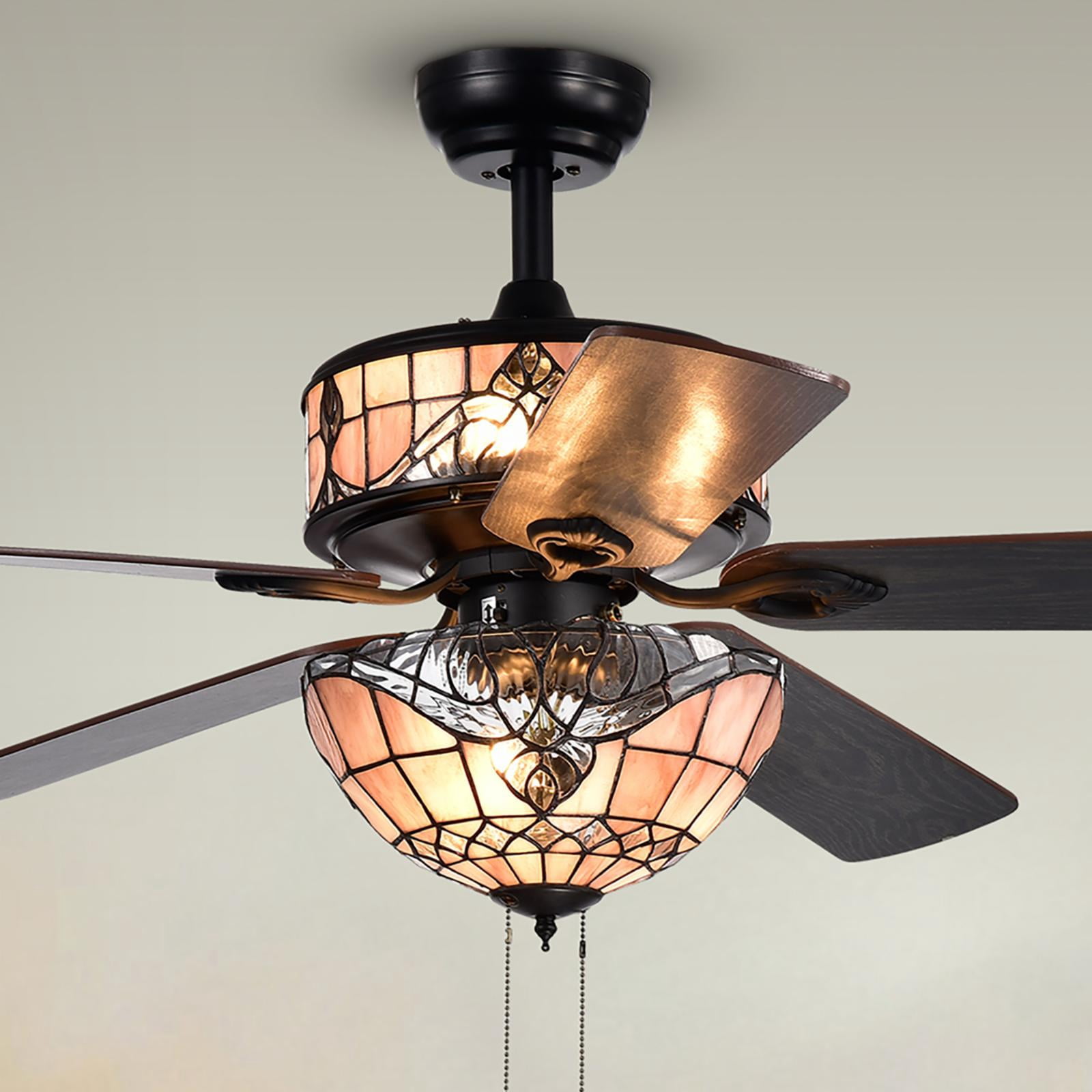Orla 6-Light Baroque Tiffany 5-Blade 52-Inch Black Ceiling Fan Sansujyuku sansujyuku.com