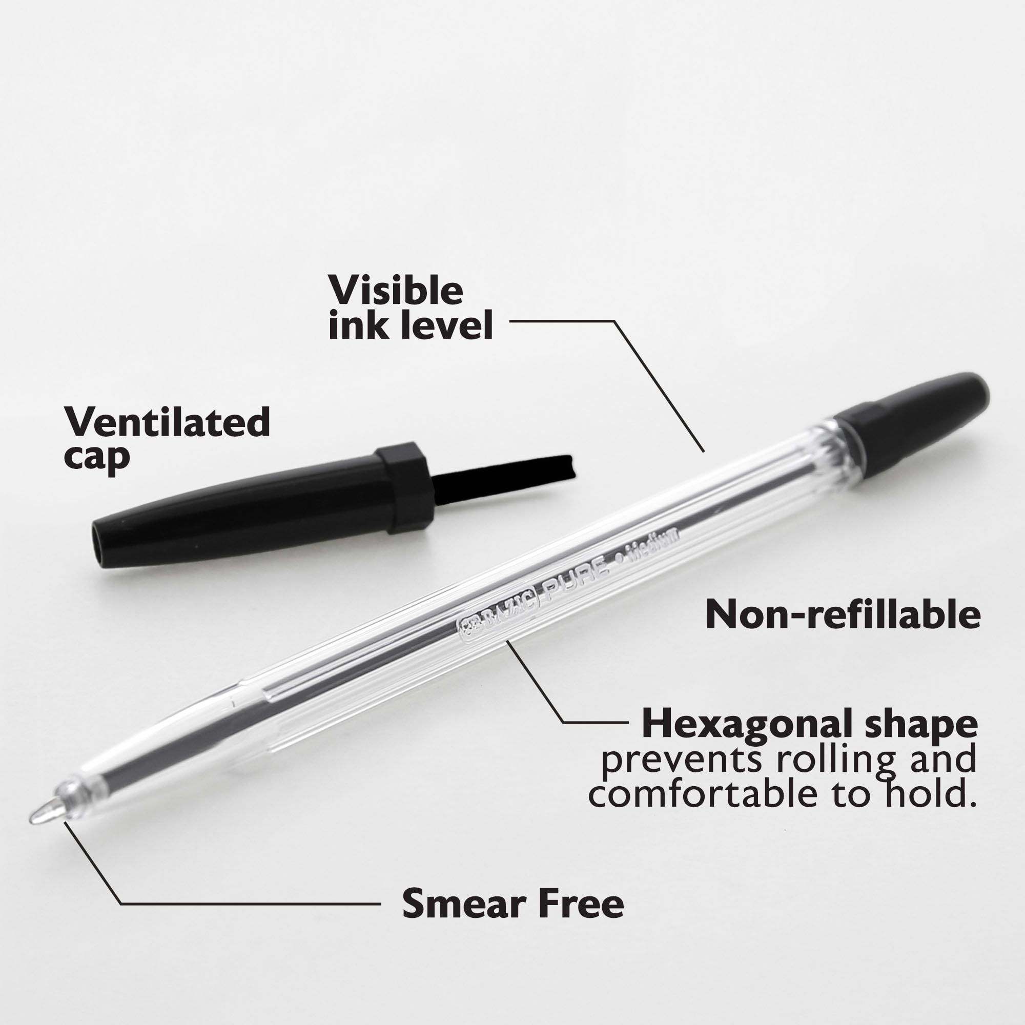 BAZIC Ballpoint Pen Pure Black Color Stick Pens, 1.0 mm, (12/Pack), 24-Pack