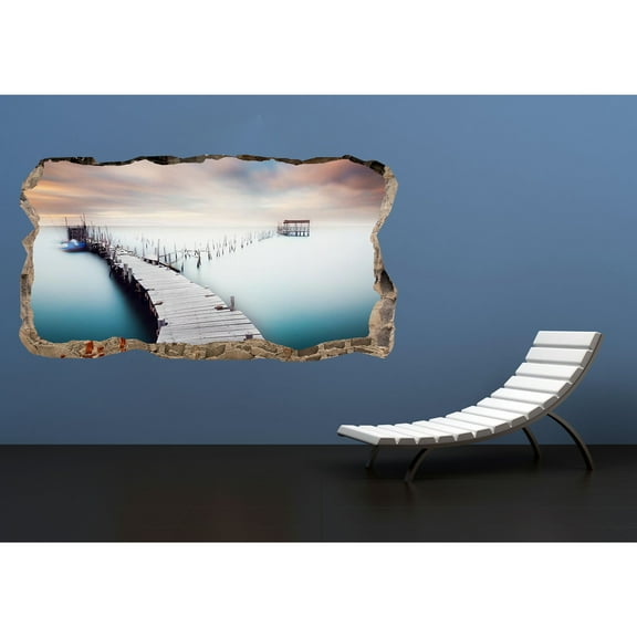 Startonight 3D Mural Wall Art Photo Decor Bridge on the Shore Amazing Dual View Surprise Wall Mural Wallpaper for Bedroom Beach Wall Paper Art Gift Large 47.24 ?? By 86.61 ??