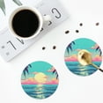 thumbnail image 4 of Zufioo Retro Palm Beach Sunset Print Leather Coaster Set, Decorative PVC Coasters 4-pack - Scald and Stain-resistant, Suitable for Home, Cafes, Restaurants-Round Shape, 4 of 6