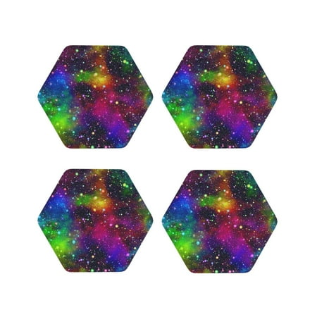 

Fuzoiu Bright Universe Print Leather Coasters Set Drink Coasters Set of 4 for Tabletop Protection Durable PVC Coasters Home Décor and Housewarming Gift-Hexagon