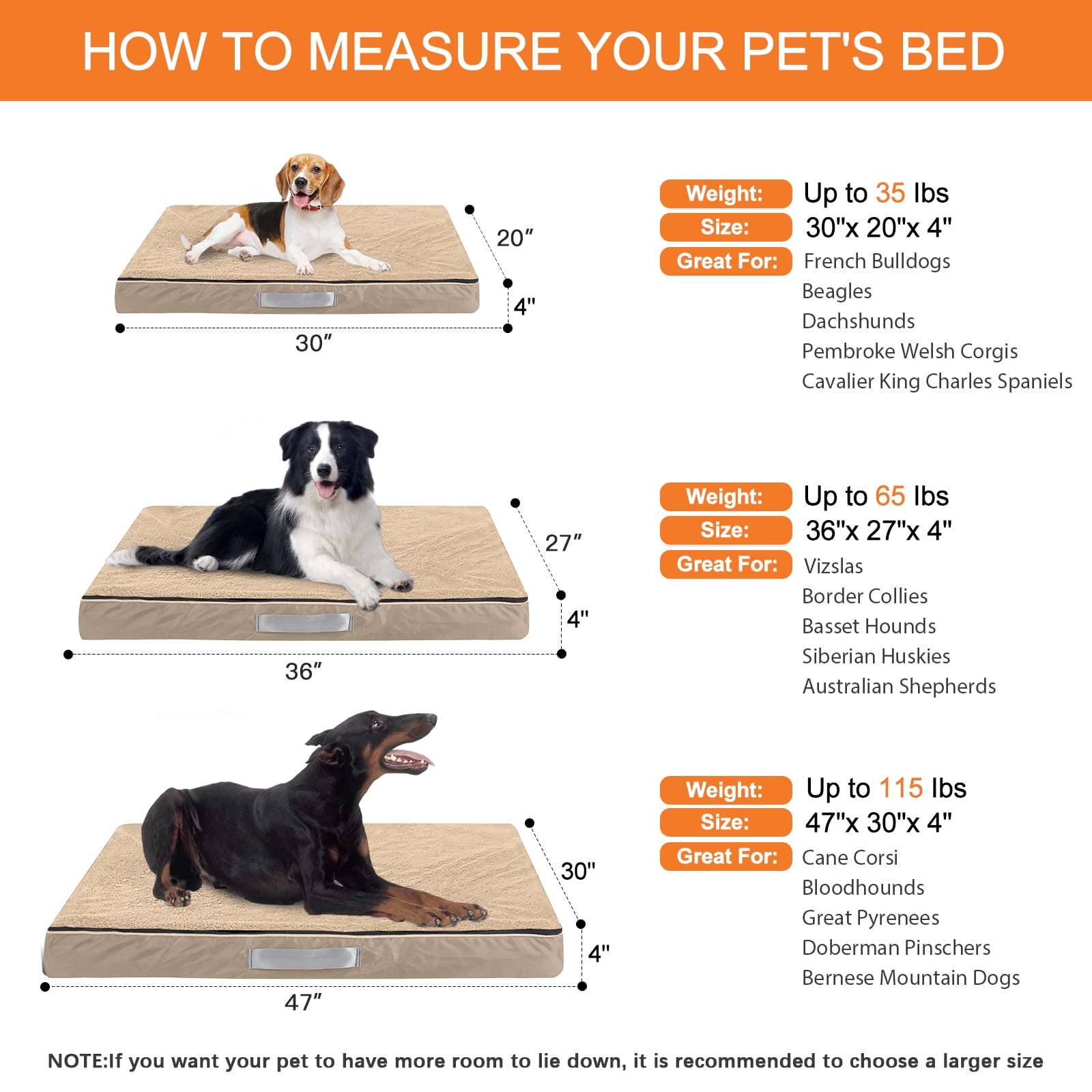 PayUSD Dog Bed for Extra Large Dogs Waterproof Thick Dog Beds Big Orthopedic Dog Beds with Removable Double Layer Washable Cover for Jumbo Dogs Pet Bed Mat Egg-Crate Foam, 2XL(47"X30"X4"), Khaki