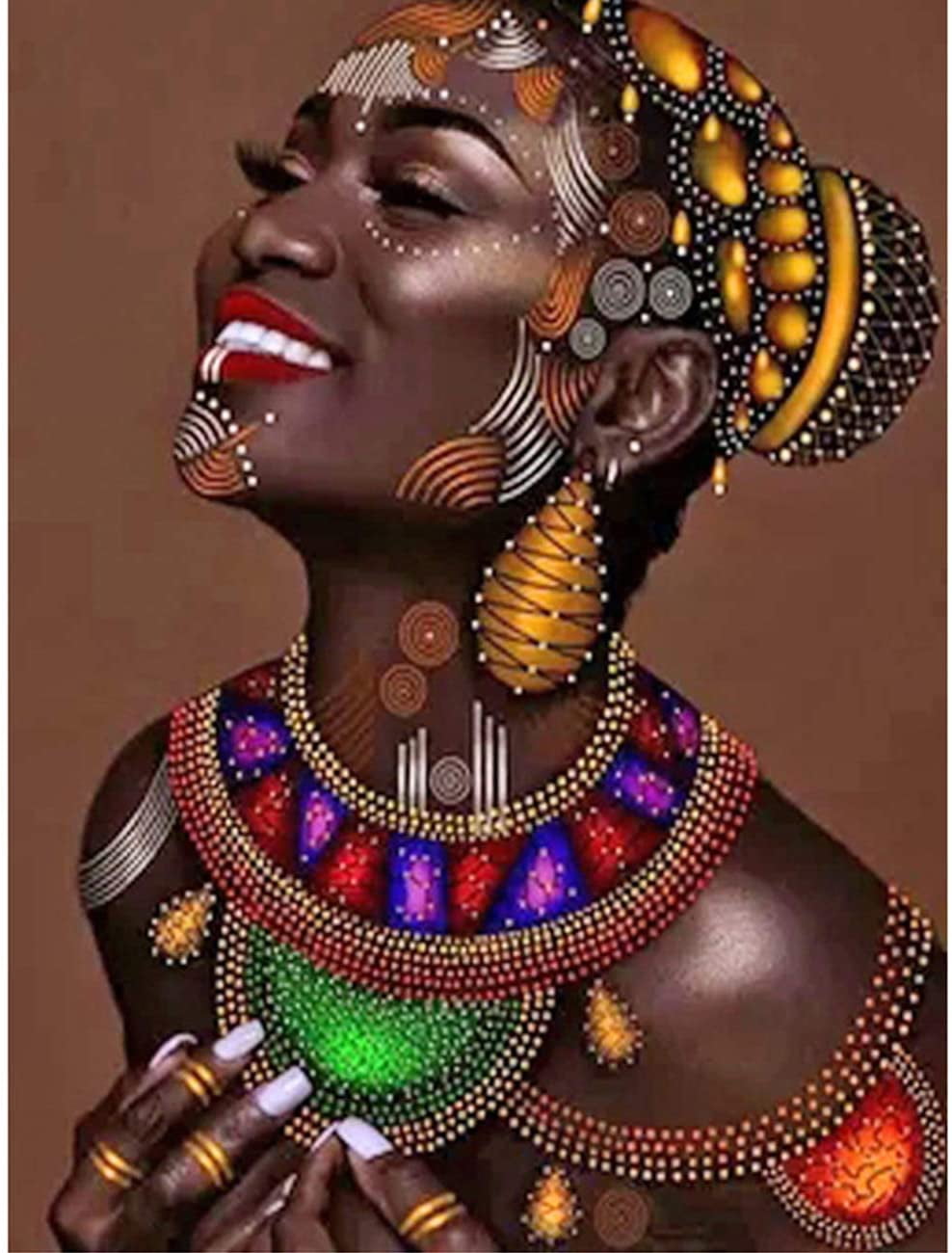 Yomiie 5D Diamond Painting Kits African Woman for Adult Kids Round Full Drill, DIY Diamond Art Cross Stitch (12x16 inch)