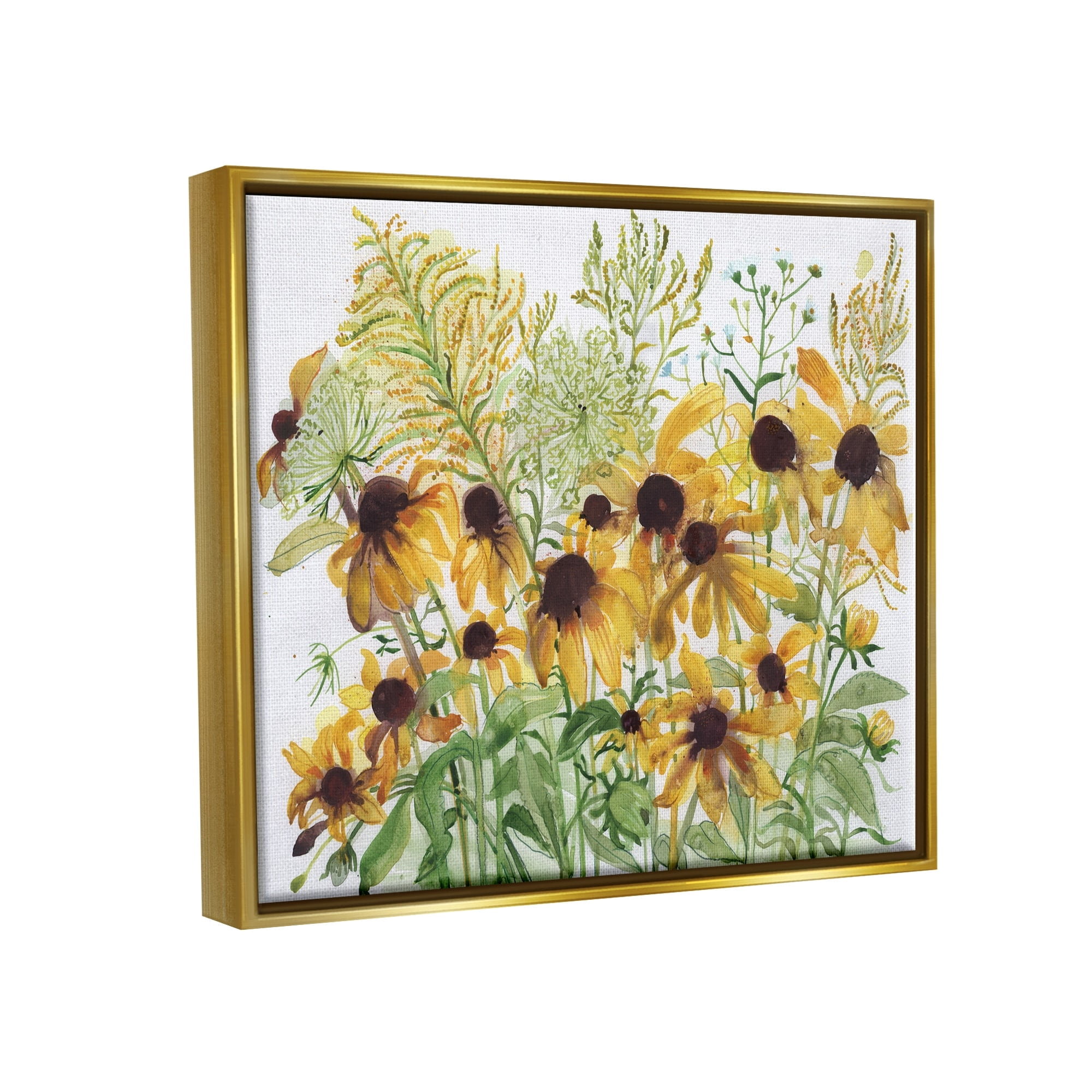 Stupell Industries Layered Yellow Daisy Blooms Wildflower Herb Sprouts Painting Metallic Gold Floating Framed Canvas Print Wall Art, Design by unknown