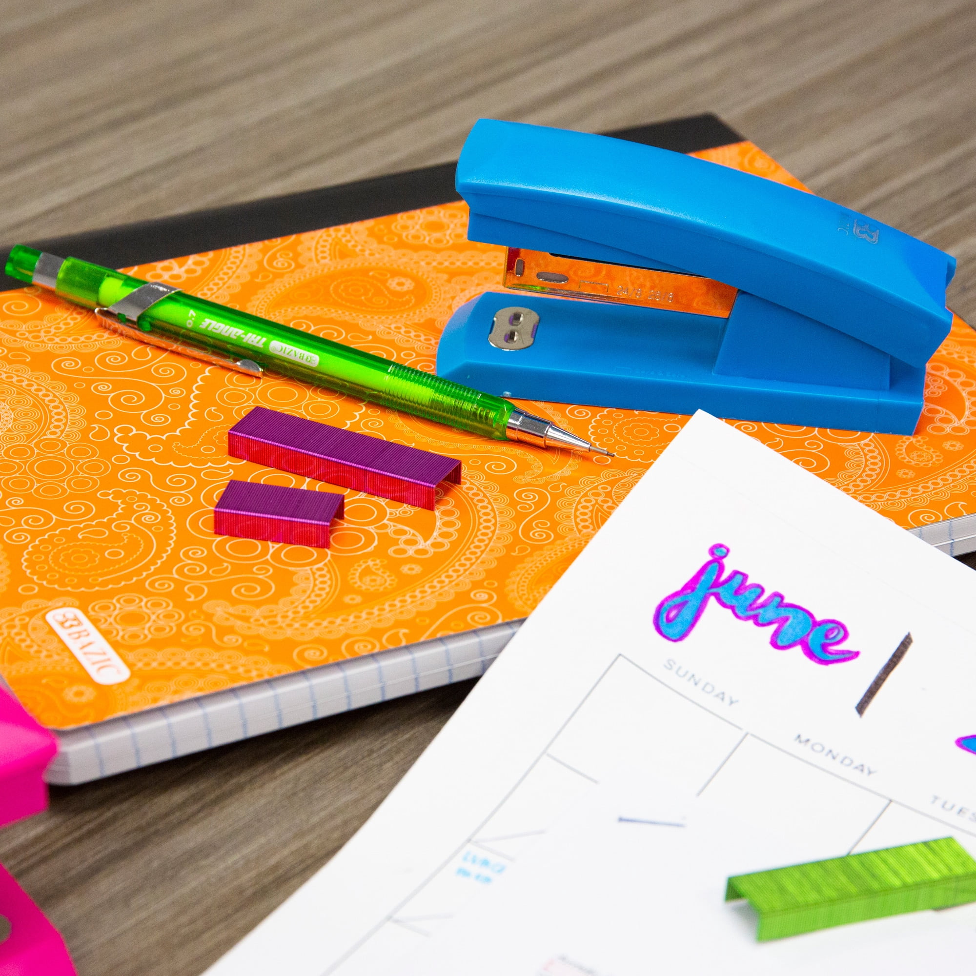 BAZIC Desktop Stapler Standard (26/6), 20 Sheets Bright Color, 24-Pack