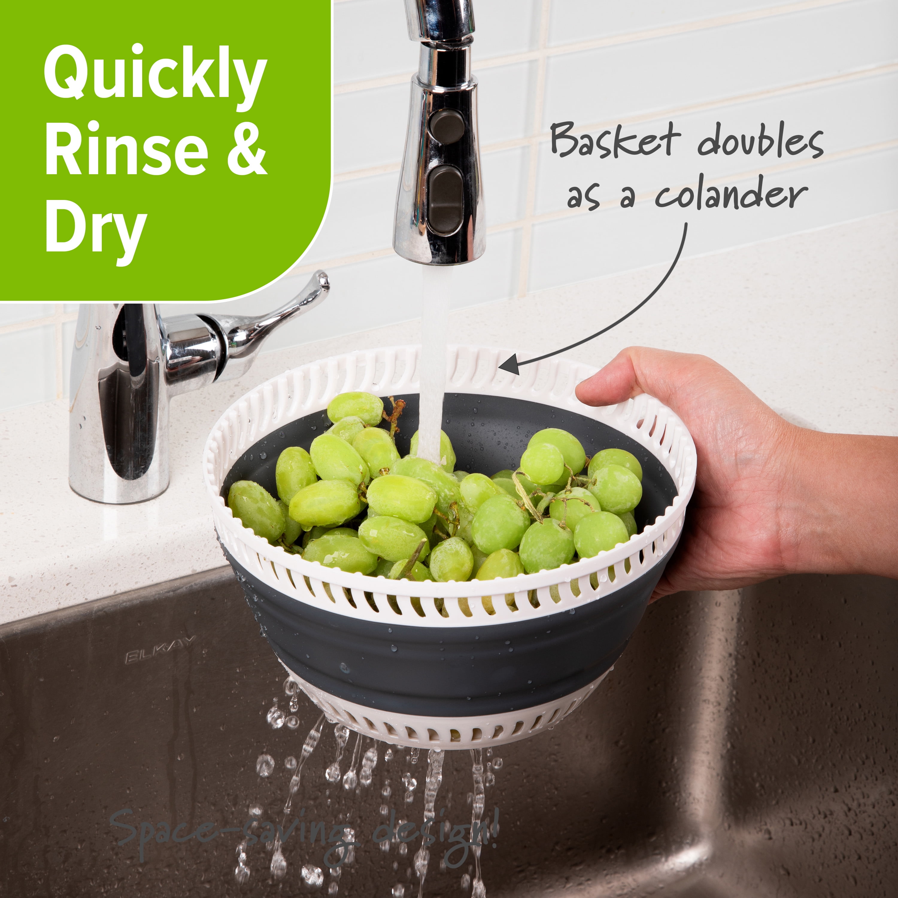 Prep Solutions Space-Saving 3 Quart Collapsible Salad Spinner with Easy Handle