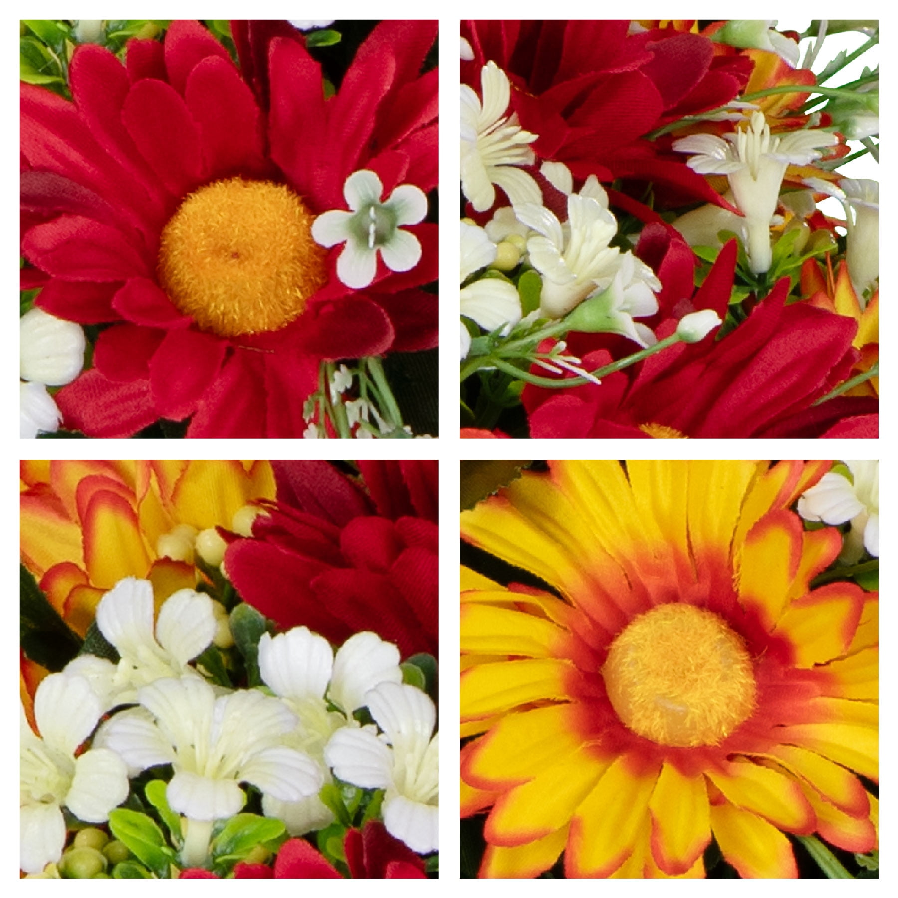 Sympathy Silks Artificial Flowers Red and Orange Daisies Weighted Flower Pot