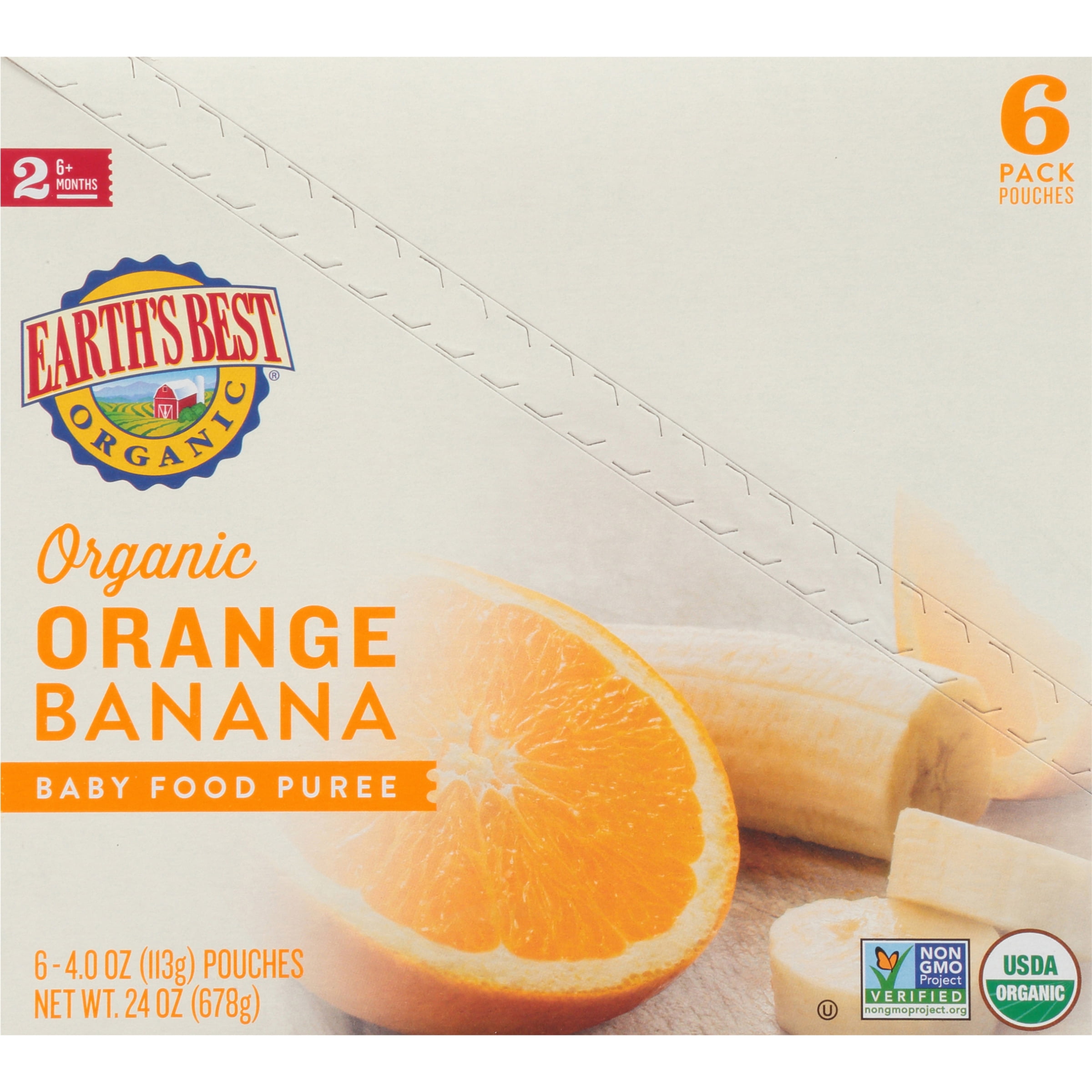 (2 pack) Earth's Best Organic Stage 2 Baby Food, Orange Banana, 4 oz Pouch, 6 Pack