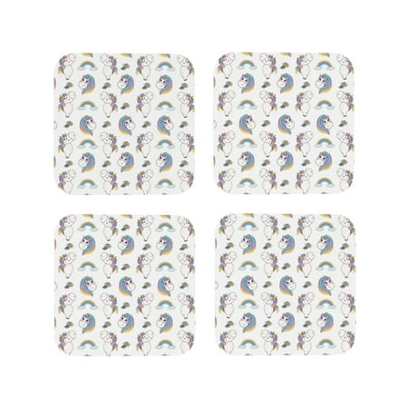

Fuzoiu Funny Kawaii Unicorns Dancing Print Leather Coasters Set Drink Coasters Set of 4 for Tabletop Protection Durable PVC Coasters Home Décor and Housewarming Gift-Square