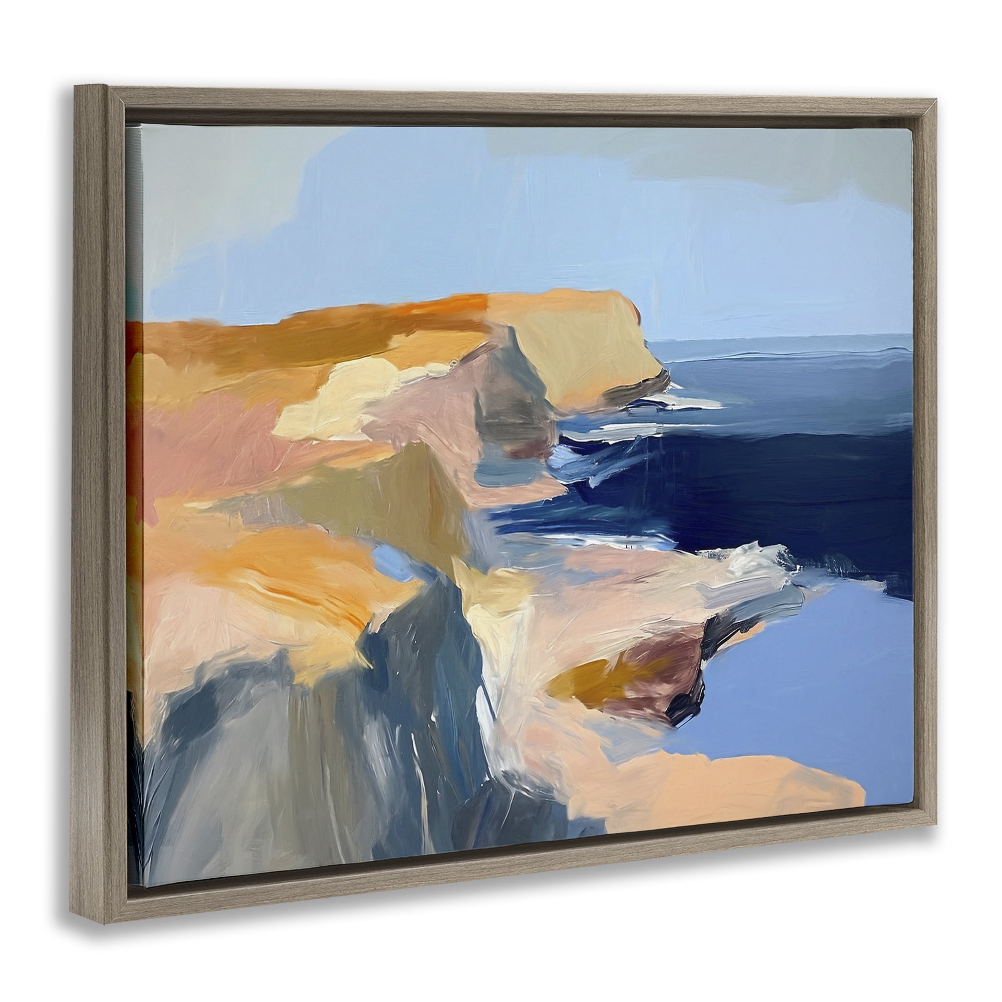 Stupell Industries Rugged Cliffs Coastline Coastal Painting Brown Floater Framed Canvas Art Print Wall Art, 31 x 25