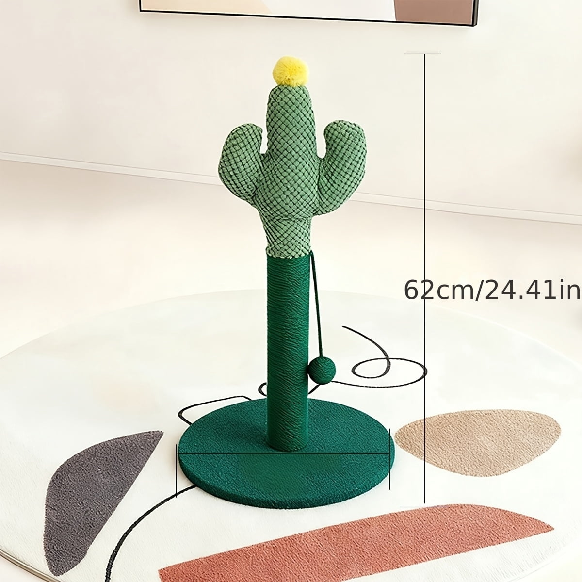24.4" Cactus-Shaped Cat Scratching Post with Natural Sisal and Hanging Ball Toy – Indoor Cats & Kittens