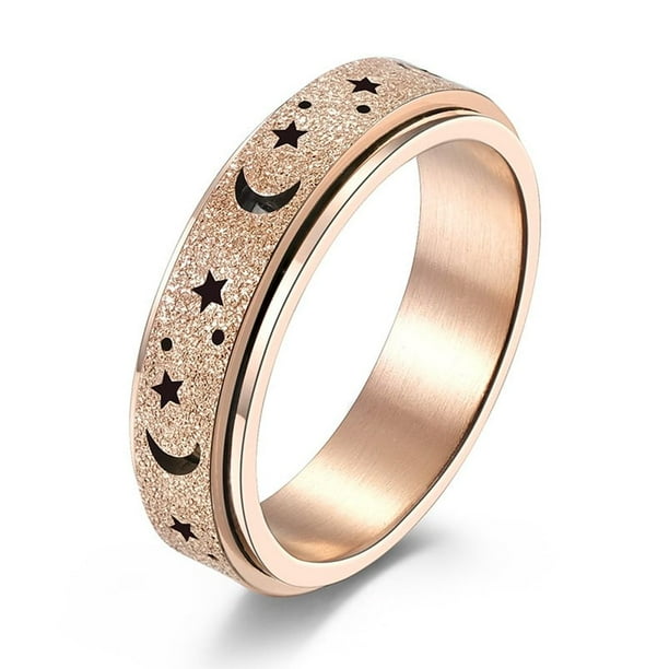 Anillo giratorio de acero inoxidable con forma de luna y estrella hueca esmerilada, anillo antiestrés de acero de titanio para mujer, joyería