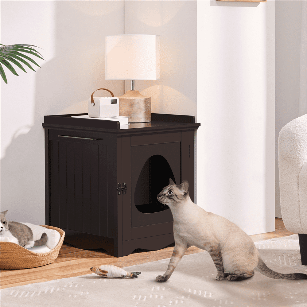 Alden Design Wooden Cat Litter Box Enclosure End Table Espresso