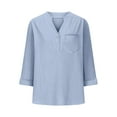 thumbnail image 4 of V-Neck T-Shirts for Women Plus Size Front Button-up 3/4 Sleeve Summer Tops Casual Loose 3 Quarter Length Sleeve Blouses Shirts with Chest Pockets New B-Light Blue XL, 4 of 7