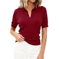 thumbnail image 3 of PRETTYGARDEN Women's Short Sleeve Sweater Spring Polo Shirts Ribbed Knit V Neck Business Casual Tops Summer Work Clothes, 3 of 9