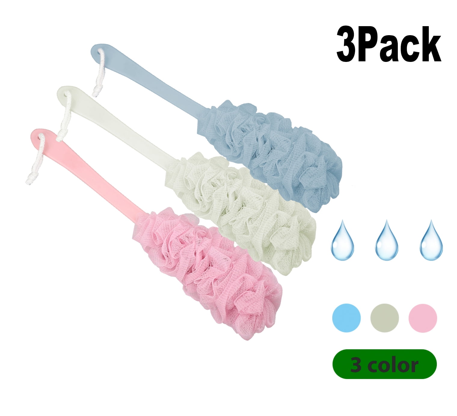 Seenda 3 Pack Shower Loofah Body & Back Scrubber Exfoliating Loofah