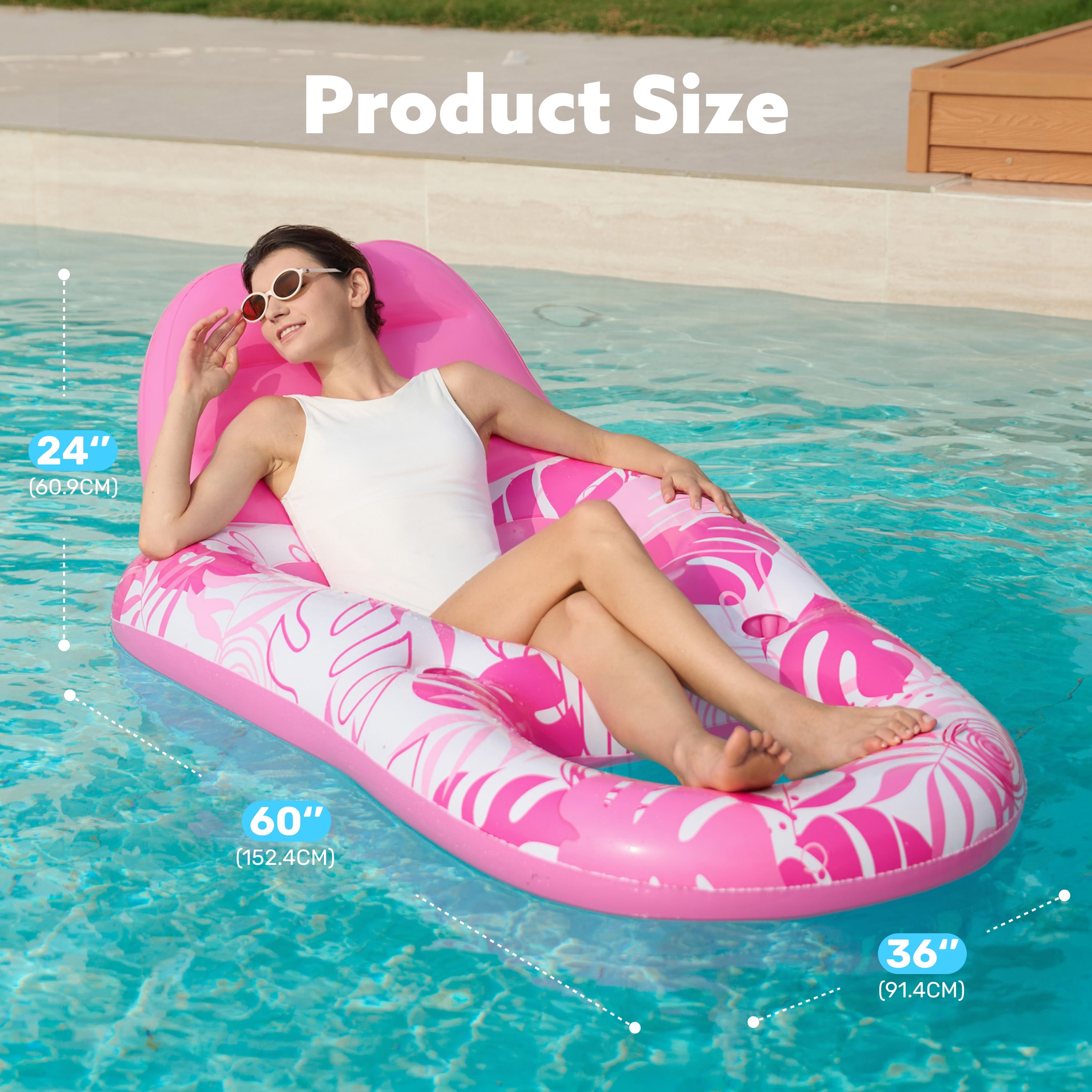 Joyfy Pool Lounge Float for Adult, Inflatable Pool Floats Lounger Raft Floaties with Cup Holders Foot Rest Swimming Floaty