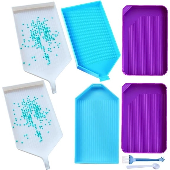 6 Pack Diamond Painting Trays, Purple Blue Mixing Plastic Bead Sorting Trays Diamond Rhinestone Plate Trays, White Drill Plate Painting Accessories for DIY Art Craft