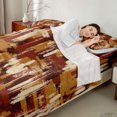 thumbnail image 4 of Manfei Mid Century Oil Painting Queen Sheets, Brown Beige Ombre Queen Sheet Sets, Black Reversible 4-Piece1 Flat Sheet + 1 Fitted Sheet + 2 Pillowcases, 4 of 6