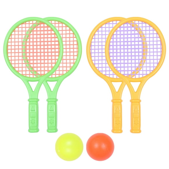 2 Ensembles Petite Taille Ensemble de Raquette de Tennis pour Enfants Raquette de Tennis en Plastique de Loisirs pour la Maternelle avec 4 Pcs Balles de Tennis pour Garçons Filles (Jaune + Vert, Balle pour Couleur Aléatoire)