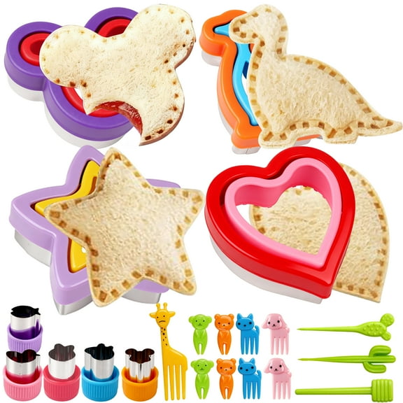 Uncrustable Sandwich Cutter, MOJINO 22PCS Sandwich Cutters for Kids' Lunch, Heart, Unicorn, Mickey, Dinosaur Shape, Kids' Lunch Bread Decruster, DIY Cookie Cutters, Gift for Kids, Boys, Girls