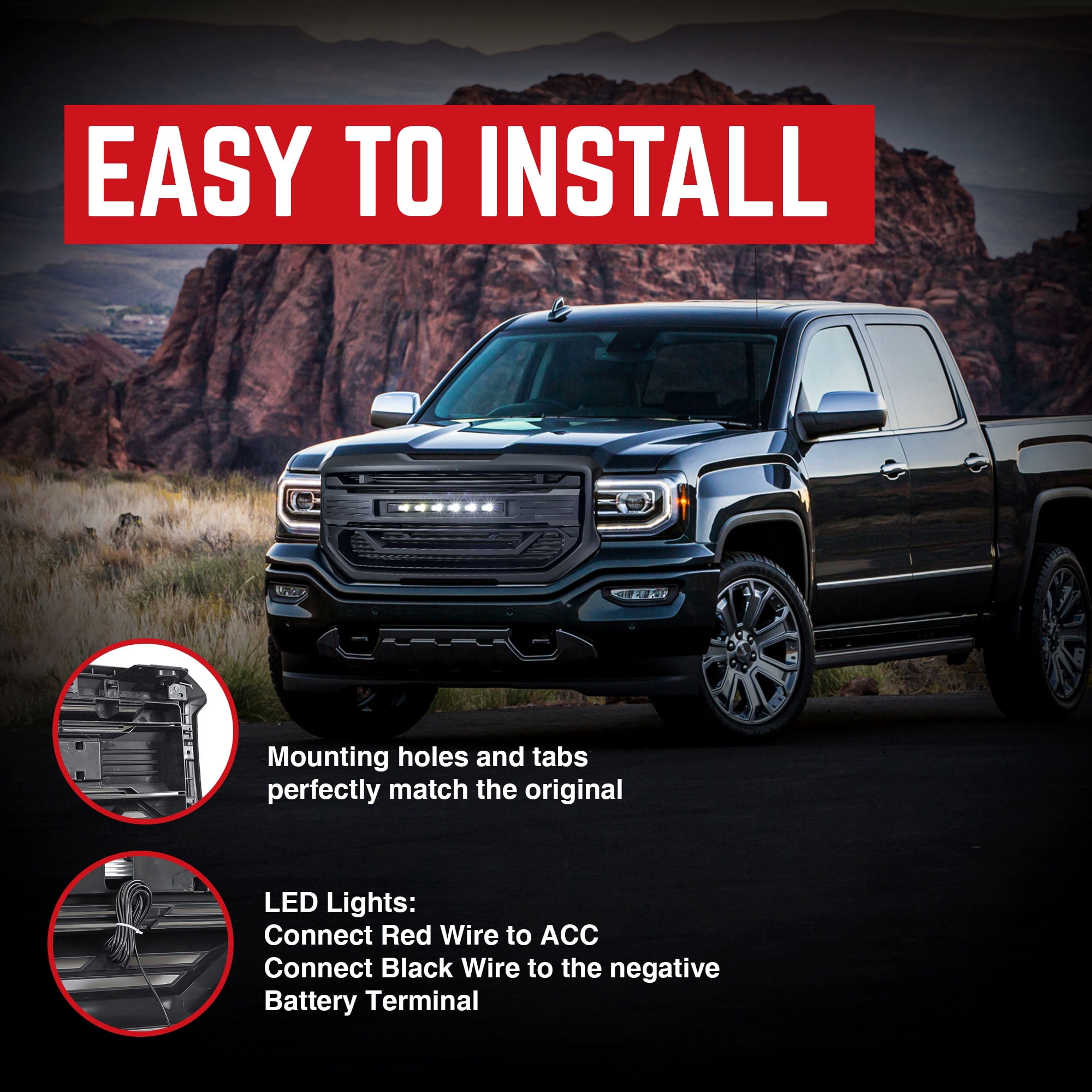 AMERICAN MODIFIED Armor Grille for 2016-2018 GMC Sierra 1500, Matte Black